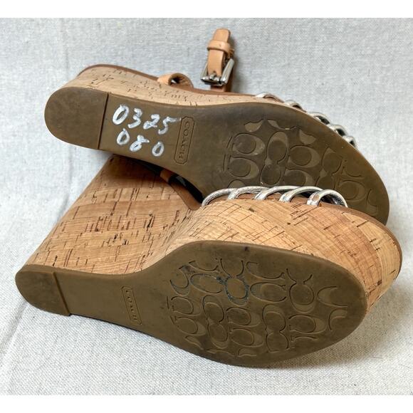 Coach Georgiana Womens Sz 6B Wedge Sandal Metallic Strappy Leather Platform Cork - Picture 5 of 6